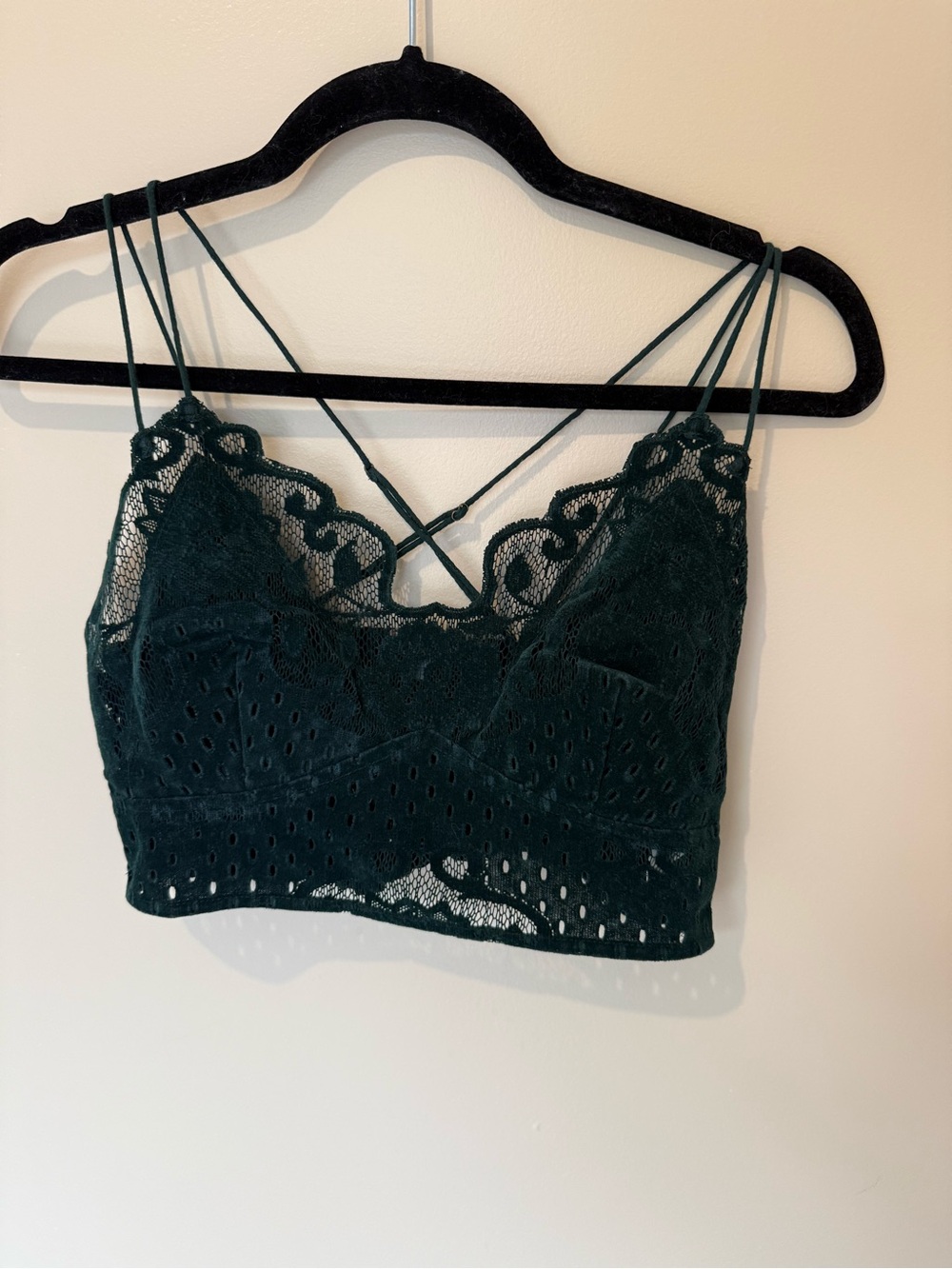 Free People Forest Green Lace Bralette with Strappy Back